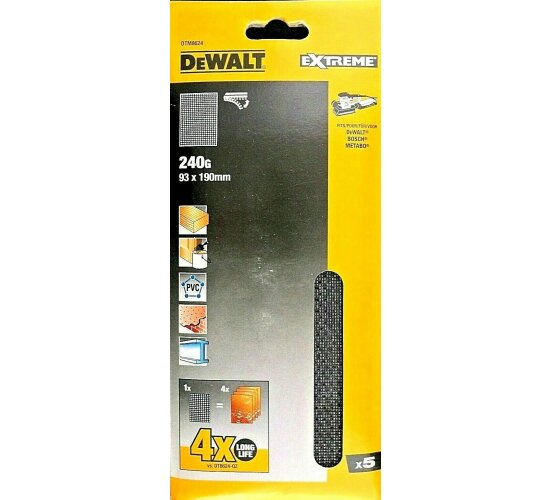 5 Bogen DeWalt Schleifstreifen 93x190mm 80G Schleifgitter/ Klettfix DTM8621