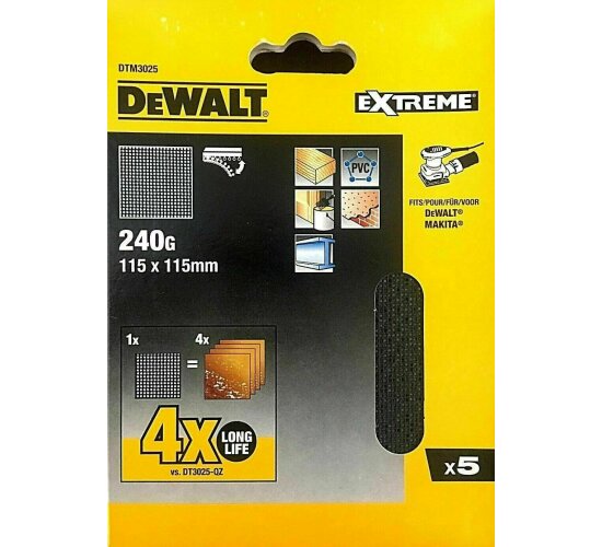 5x DeWalt Schleifstreifen 115 x 115 mm K240 G Schleifgitter Klettfix # DTM3025