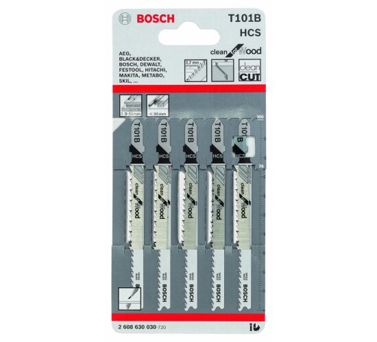 Bosch 5 x Stichsägeblatt T101B Clean for Wood