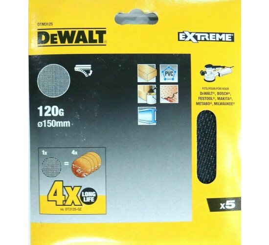 DeWALT 5x EXTREME Schleifgitter 150 mm Körnung 120G DTM3125