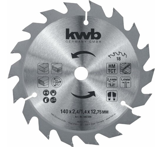 kwb Kraftixx Hartmetall Sägeblatt HM 140x12,75mm 18Z Holz Spannplatte OSB