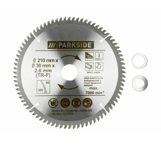PARKSIDE Kreissägeblatt HM PKSB 210 mm, aus Stahl HM TCT 80 Zähne Hartmetall
