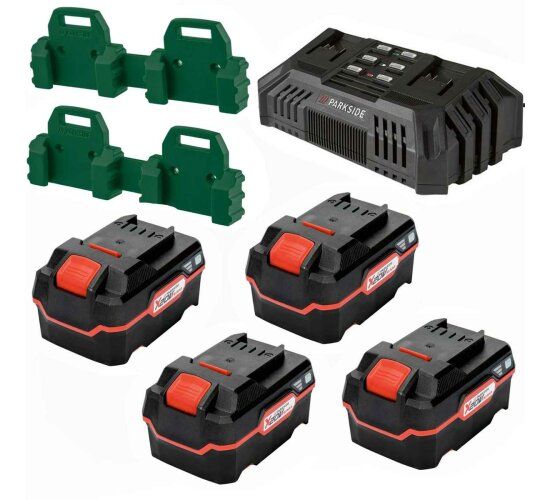 PARKSIDE 4 x Akku PAP 20 A3 - 4.0 Ah 20V Doppelladegerät 4 Wandhalter