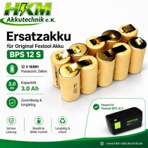 Ersatzakku für  Festool BPS 12 s 12 V  NiMh 3.0 Ah...