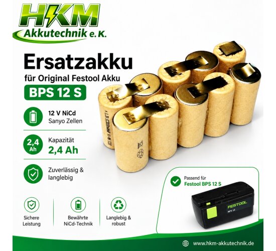 Ersatzakku Original Festool Akku BPS 12 s 12 V NiCd mit  2,4 Ah Sanyo