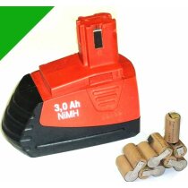 Reparatur Zellentausch für Hilti Akku  SFB 121 / 126  12 V   3 Ah NiMh Panasonic Zellen