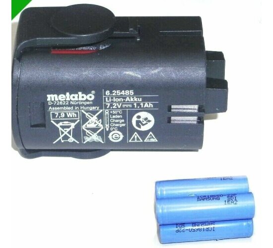 Zellentausch für Metabo Akku 7,2 V 1,1 Ah  7,2 Volt   6.25485 mit 5 Ah 5000 mAh