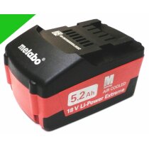 Metabo Akku Pack 18 V Neubestückt mit 5,2  Ah 18 Volt Air Cooled - 625587 Extreme  M Ultra rot