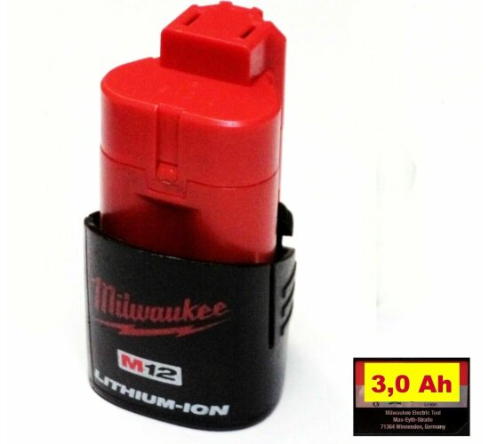 Original  Milwaukee Akku 12 V  M12 - Neubestückt mit  3,0 Ah  3000 mAh