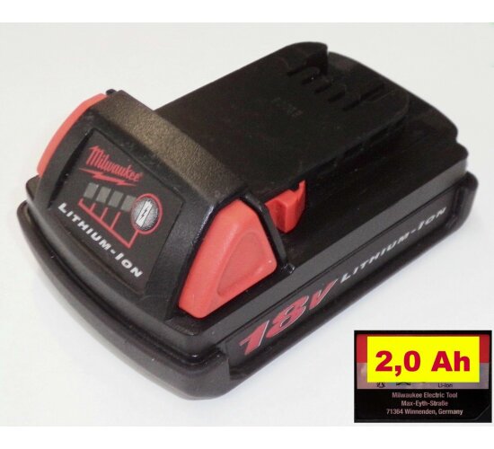 Original  Milwaukee Akku 18 V Li   M18 / C18B  Compact  2 Ah  -2000 mAh