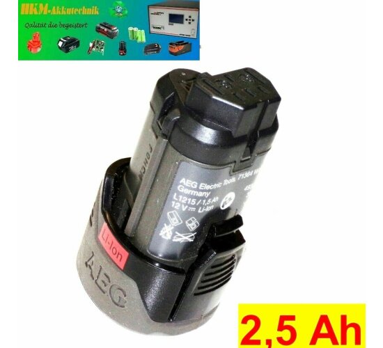 Original AEG Akku L1215 - 12 V Li  Neubestückt mit  2,5 Ah 2500 mAh --4932399988