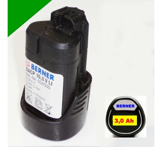 Original Berner Akku  BACP  10,8 V Li  - mit ,3 Ah- 3000 mAh -art.nr. 034300