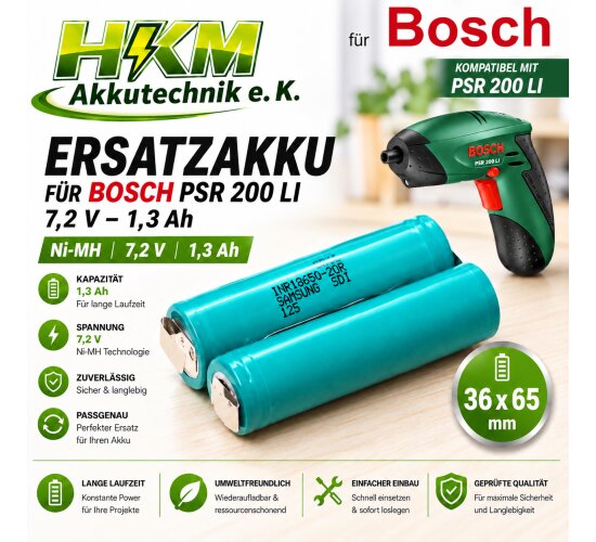 Ersatzakku für Bosch PSR 200 Li 7,2 V Akku - 1,3 Ah