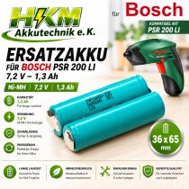 Ersatzakku für Bosch PSR 200 Li 7,2 V Akku - 1,3 Ah