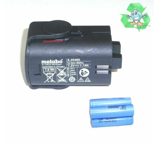 Reparatur Zellentausch für Metabo Akku 7,2 V 1,1 Ah  7,2 Volt   6.25485 mit 1,1 Ah