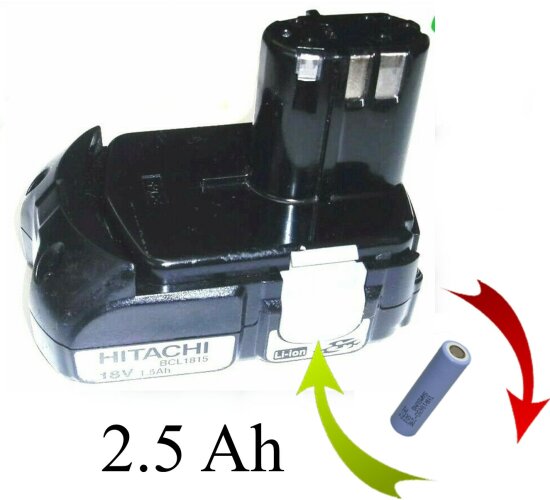 Akkureparatur Zellentausch für Hitachi Akku 18 V Li BCL 1815 mit 2,5 Ah 2500 mAh