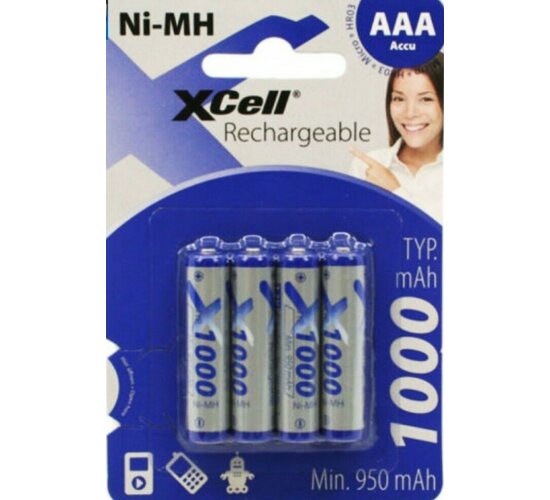 4 x  XCell PHONE DECT POWER AKKU Micro AAA 1.2 V Typ 1000 mAh NiMH HR03 TELEFON