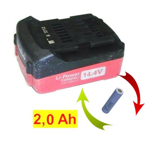 Akkureparatur Zellentausch Metabo Akku 14,4 V  Li Power 6.25467  mit  2,0 Ah