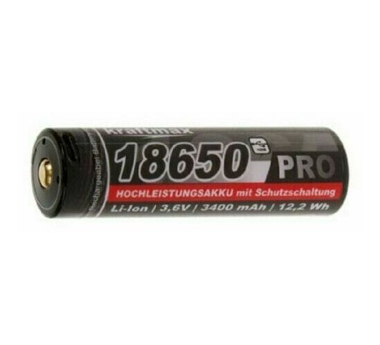 Kraftmax 18650 Pro Hochleistungsakku  3400 mAh mit  Micro USB Ladebuchse