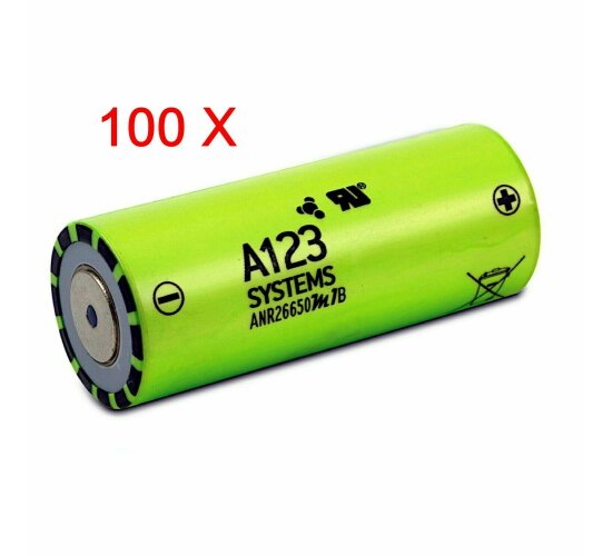 100 x  A123 ANR26650M1B 2500mAh 3,3 V LiFePo4 Akku  A Grade