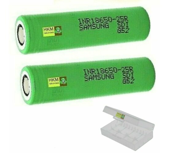 2 x Samsung SDI INR18650-25R Li Akku 2500 mAh 3,6 V / 3,7 V 22A mit Transportbox