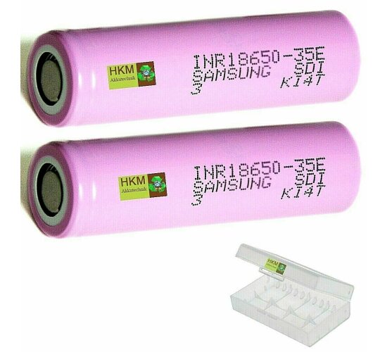 2 x Samsung SDI INR18650-35E Li Akku 3500 mAh 3,6 V / 3,7 V 10 A + Transportbox