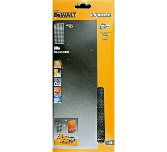 5 Bogen DeWalt Schleifstreifen 115x228mm 80G Schleifgitter/ Klettfix DTM8551