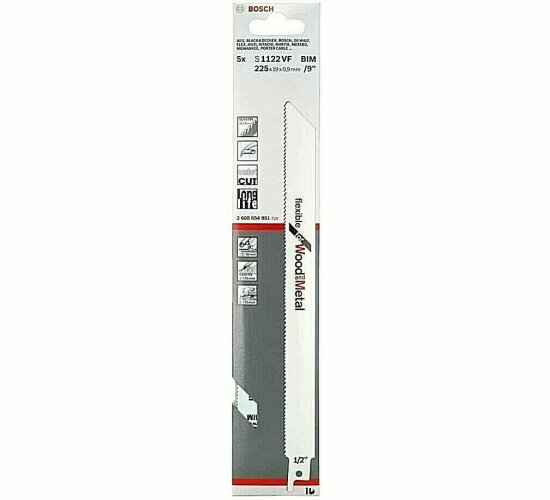 Bosch Professional 5 Stück Säbelsägeblatt S 1122 VF 225 mm Flexible for Wood and Metal