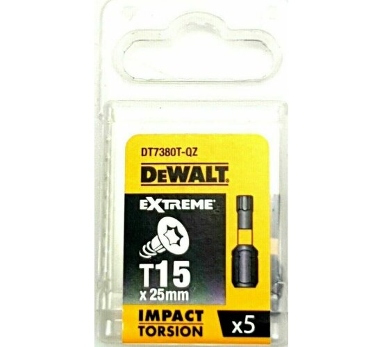 DeWALT DT7380T DT 7380 T DT380 Extreme Impact Torsion Bits T15 x 25mm 5 Stück