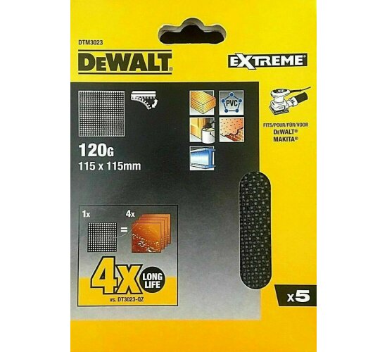 DeWALT DTM3022 EXTREME Schleifgitter 115 x 115 mm Körnung 80 5 Stück