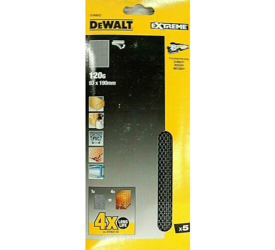 DeWALT® 5 Bogen Schleifstreifen 93 x 190mm 120G Schleifgitter Klettfix DTM8622