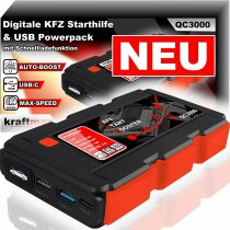 Kraftmax QC3000 Jumpstarter USB Starthilfe Auto Powerbank + Case