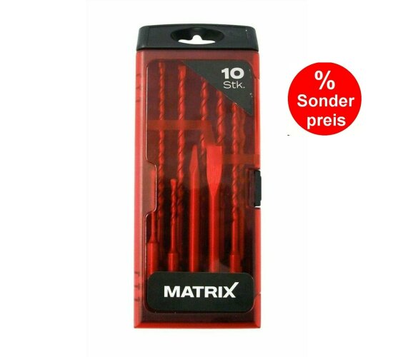 MATRIX SDS Plus Bohrer Set 10tlg. Bohrersatz Ø4-12mm + Spitzmeißel Flachmeissel