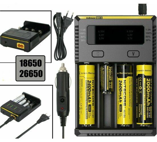 Nitecore Akku Ladegerät für 18650 26500 Li-Ion NiMh NiCd AA AAA Baby Mono