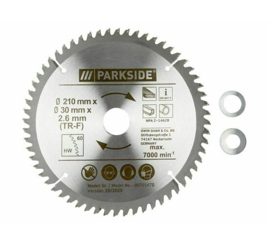 PARKSIDE Kreissägeblatt HM PKSB 210 mm, aus Stahl HM TCT 60 Zähne Hartmetall