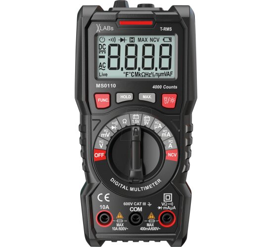 VA-LAPS VAL MS0110 TrueRMS Digital-Multimeter, 4.000 Counts, 600 V, 10 A, NCV