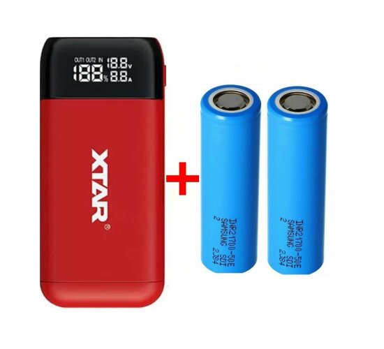 Xtar PB2S Ladegerät Powerbank QC3.0 PD3.0 Rot + 2 x Samsung Akku 5000 mAh