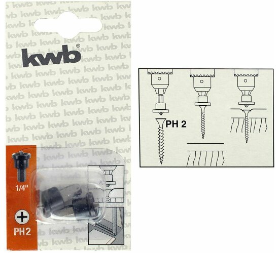 kwb Premium 2 Stk. Bits Tiefenstop PH2 Tiefenbegrenzer 1/4" Zoll 104530