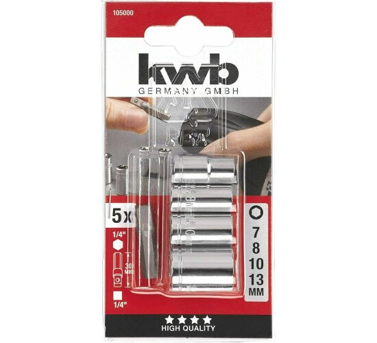 KWB Steckschlüsselsatz mit Adapter, 5-teilig, 7, 8, 10, 13 mm 105000 / 105130