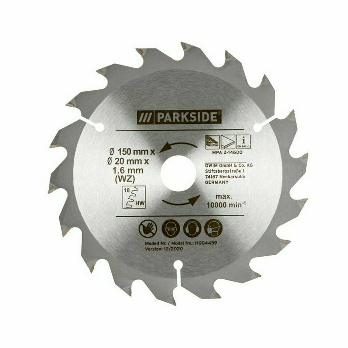 Parkside HM Handkreissägeblatt, 150 mm x 20/16 x 18 Z Sägeblatt WZ TC