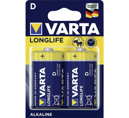 Varta Longlife D 1,5 V Mono Alkaline Batterie LR20 2er Blister 4120