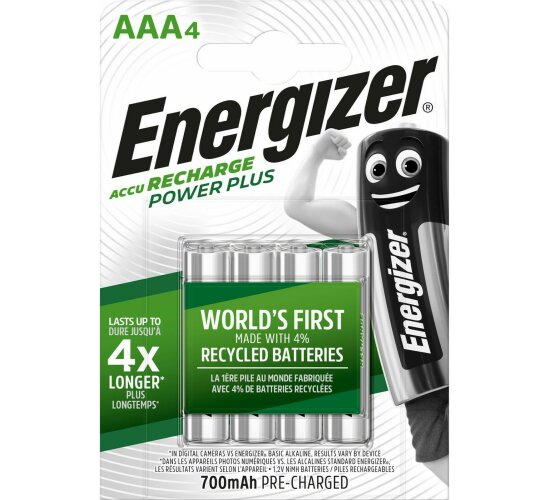 4x Energizer Power Plus AAA 700 mAh Akku (1x 4er Blister) NiMh Micro 1,2V, HR03