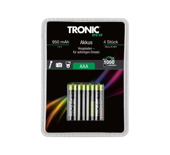 TRONIC Akku Ready 2 Use  4 Stück, -Ni-MH, AAA/Micro/HR03/HRMRI03 11/45 - 950 mAh