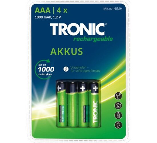 TRONIC Akku Ready 2 Use  4 Stück, -Ni-MH, AAA/Micro/HR03/HRMRI03 11/45 - 1000  mAh