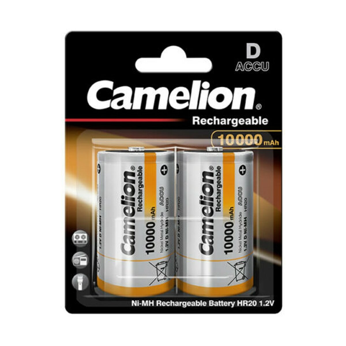 2 Stk. Camelion Mono D HR20 Akku 10000mAh 1,2V NiMH wiederaufladbar,