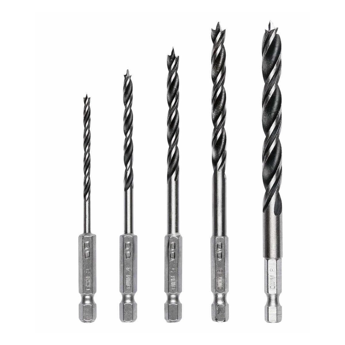 Holzbohrer-Set 5-tlg. – Sechskant, 3/4/5/6/8 Mm, Selbstzentrierend, Für Schnellen Wechsel