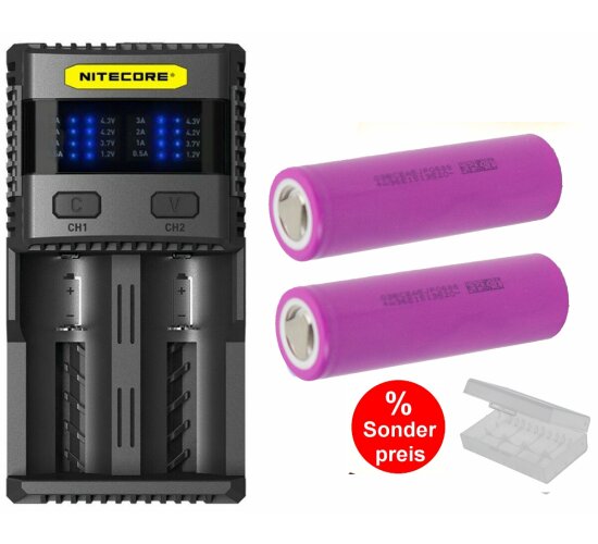 Nitecore SC2  3 A Zwei-Schacht-Ladegerät  2 x Lishen Akku 21700 -5000  mAh  Box