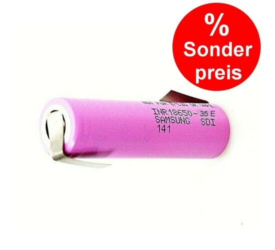 Samsung INR18650-35E 3,6V -3500mAh 8,5 A Li-Ion Akku mit Lötfahne Z / Sonderpreis