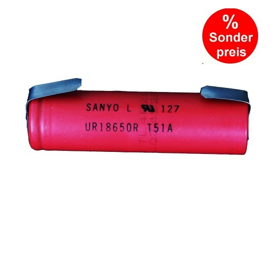 Sanyo UR18650-R 3,6V - 2000mAh 15 A Li-Ion Akku mit Lötfahne U / Sonderpreis
