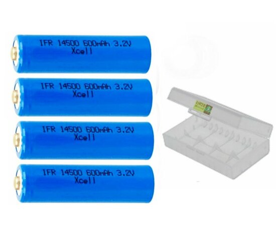 4 x Xcell IFR 14500 Mignon AA 3,2V 600mAh Solarleuchte LiFePO4 Akku Li-Ion + Box